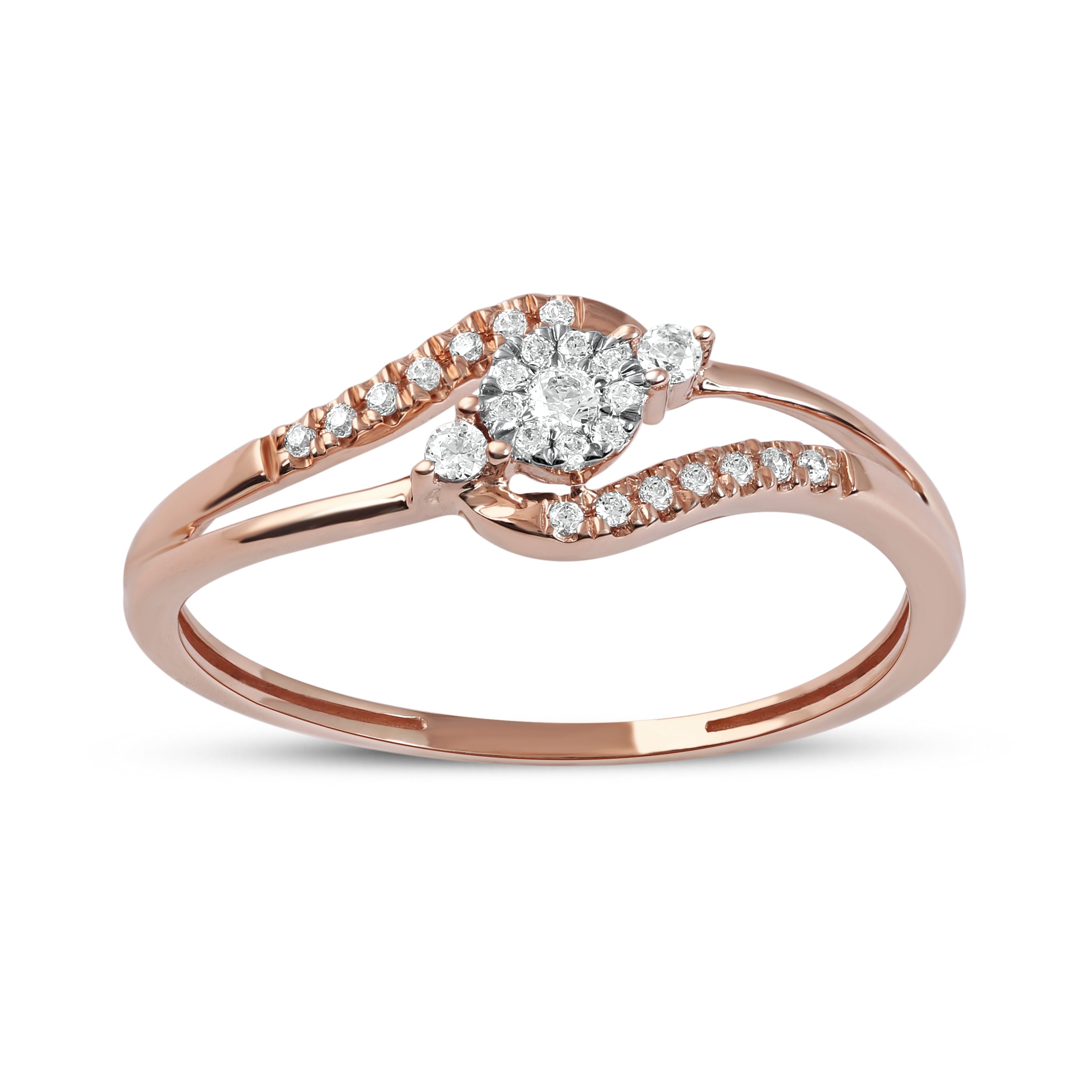 De Couer 10K Rose Gold 1 8Ct Tdw Diamond Bypass Cluster Ring Pink