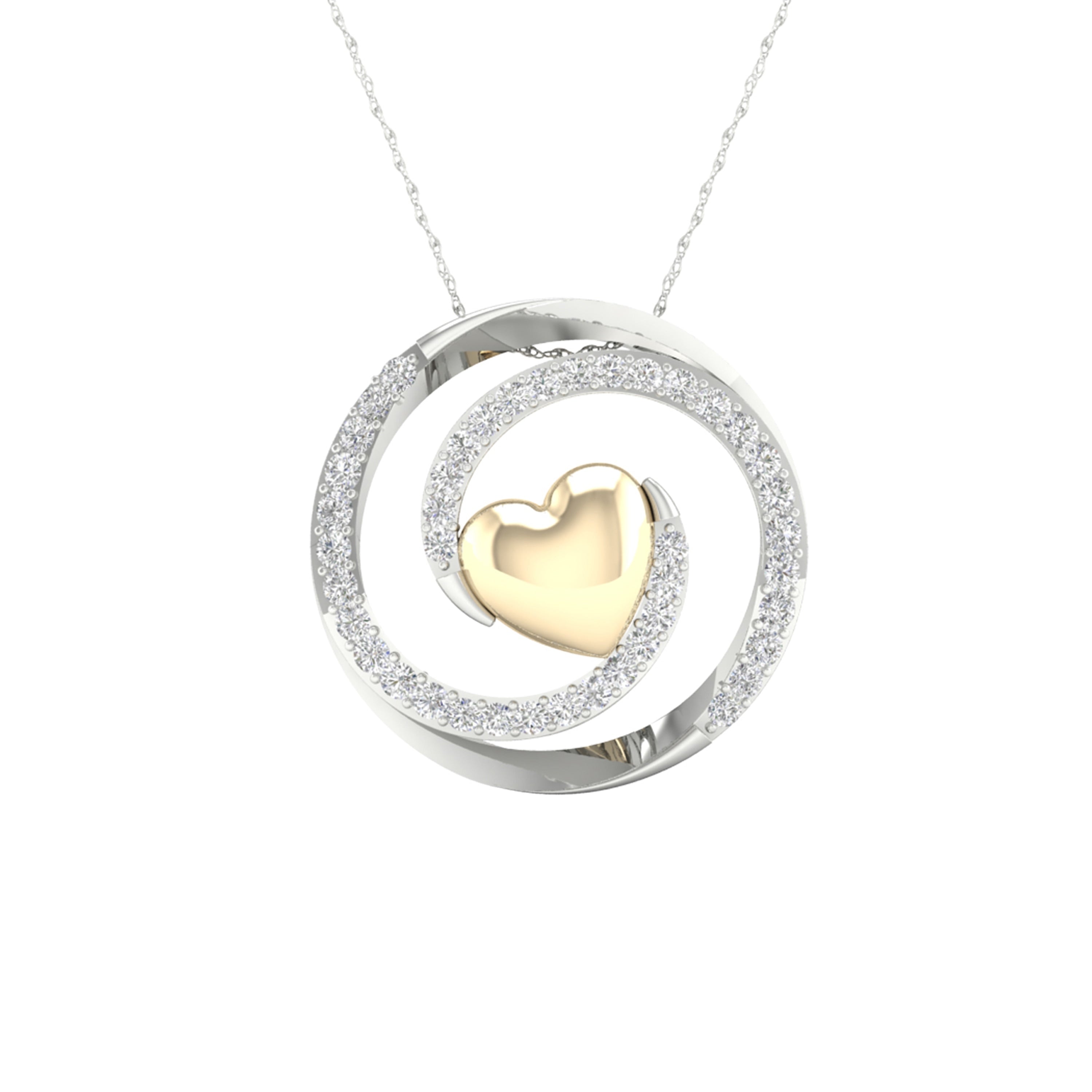 1 8Ct Tdw Diamond Necklace In Sterling Silver With Gold Plated Heart By De Couer