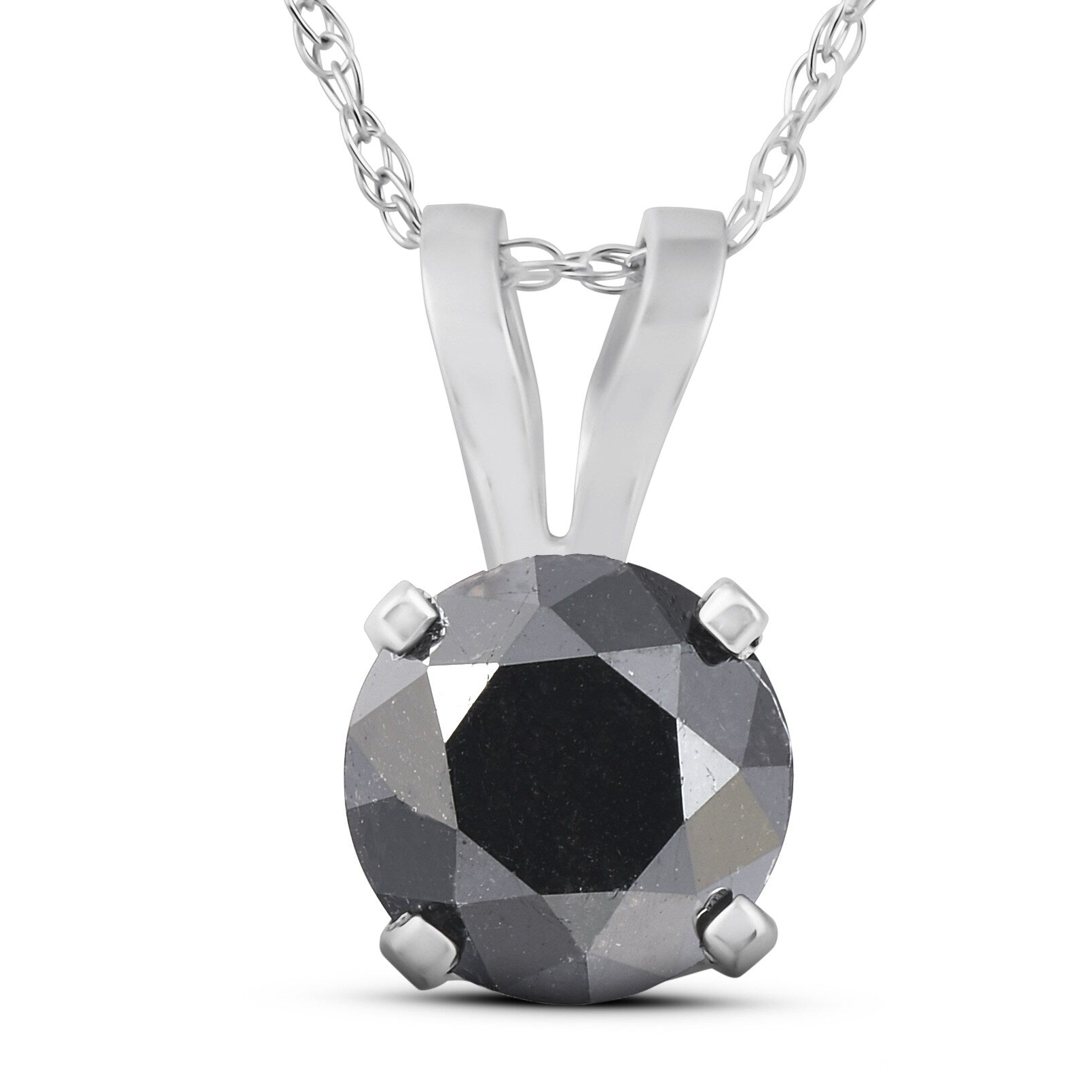 1 Ct Black Diamond Solitaire Pendant Necklace In White Gold On An 18 Chain