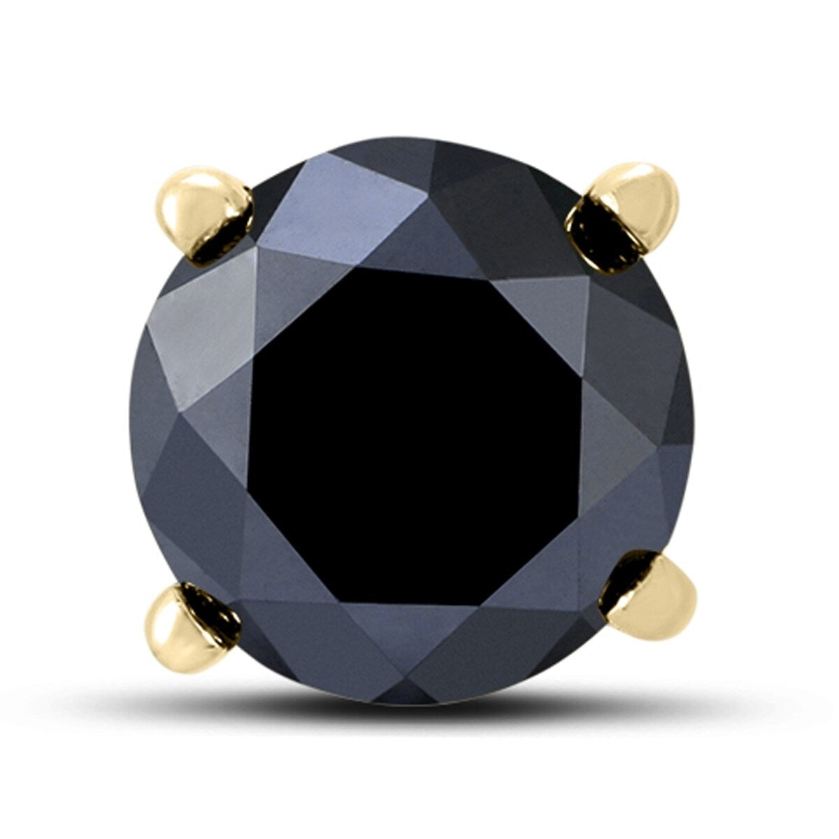 1 Carat Round Single Solitaire Black Diamond Stud Earring In 10K Yellow Gold