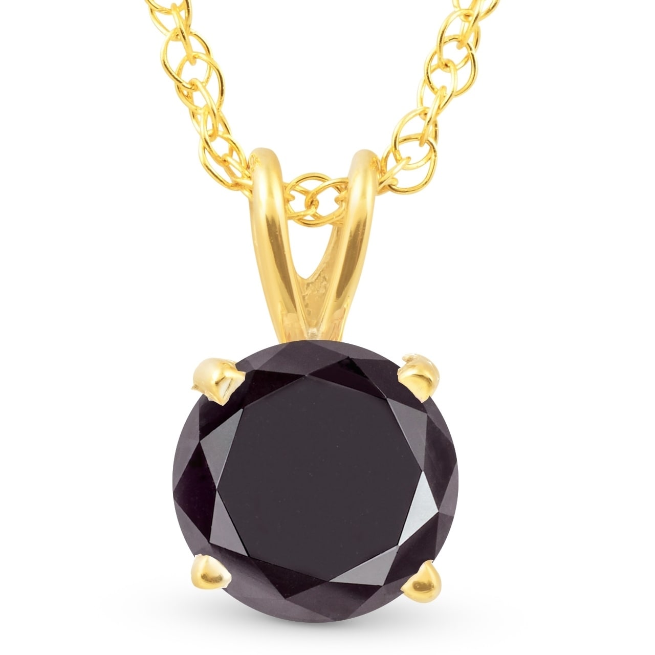 1 Ct Black Diamond Solitaire Pendant Necklace 10K Yellow Gold