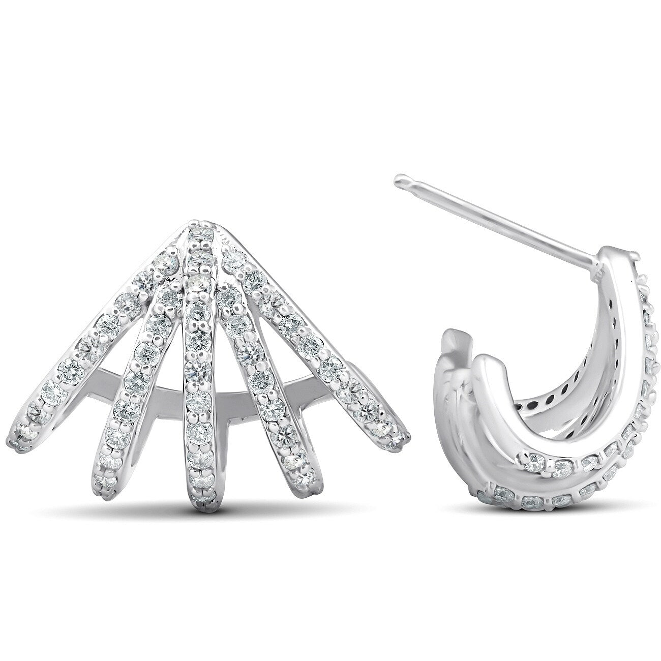 1 Ct Diamond Burst Studs Womens Huggie Earrings 14K White Gold