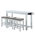 1 Drawer Counter Height Table With Backless Stools Set Of 4 White And Gray