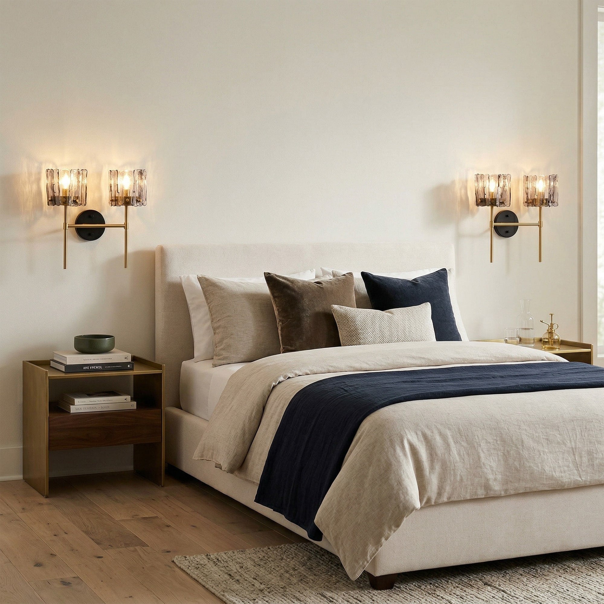 1 Light 2 Light Gold Hexagon Wall Sconce Glass Panels Shade