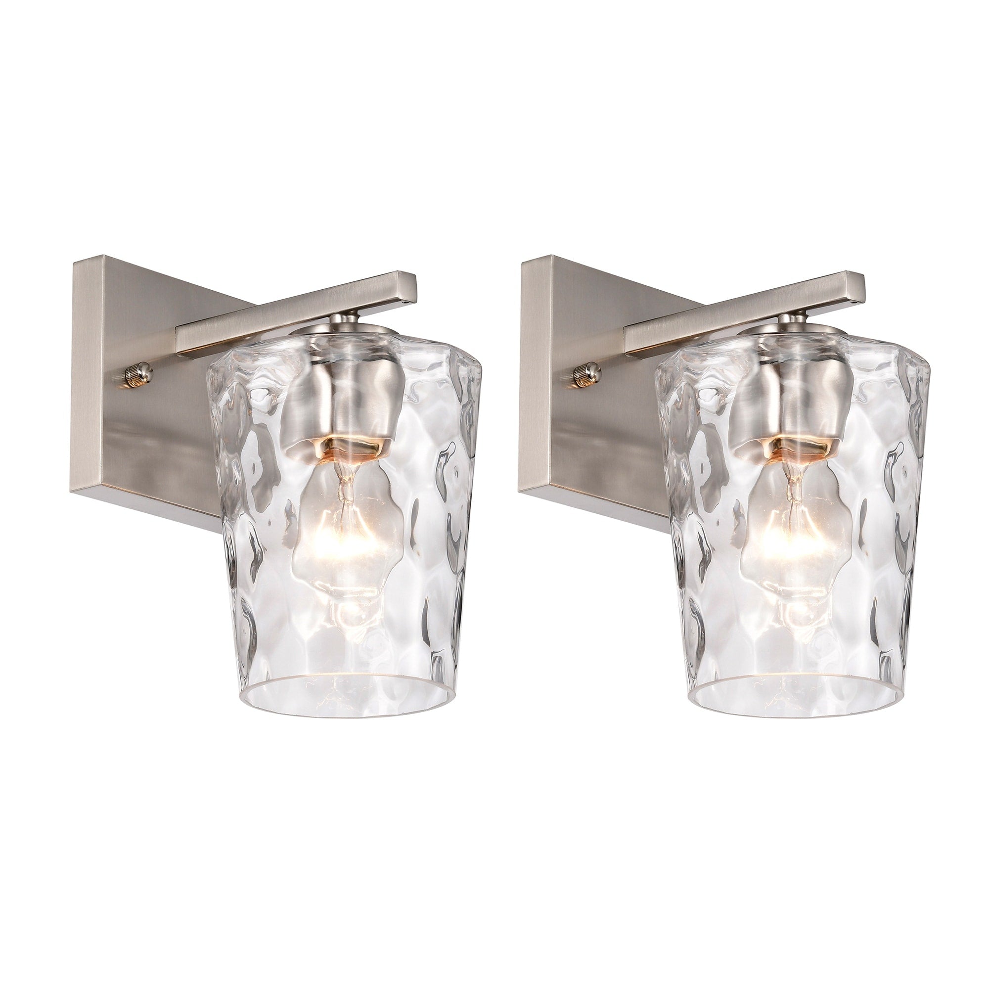 1 Light 5 In. Brushed Nickel Indoor Wall Sconce With Hammered Clear Glass Shade Set Of 2 Dimmable Damp Rated Modern Style