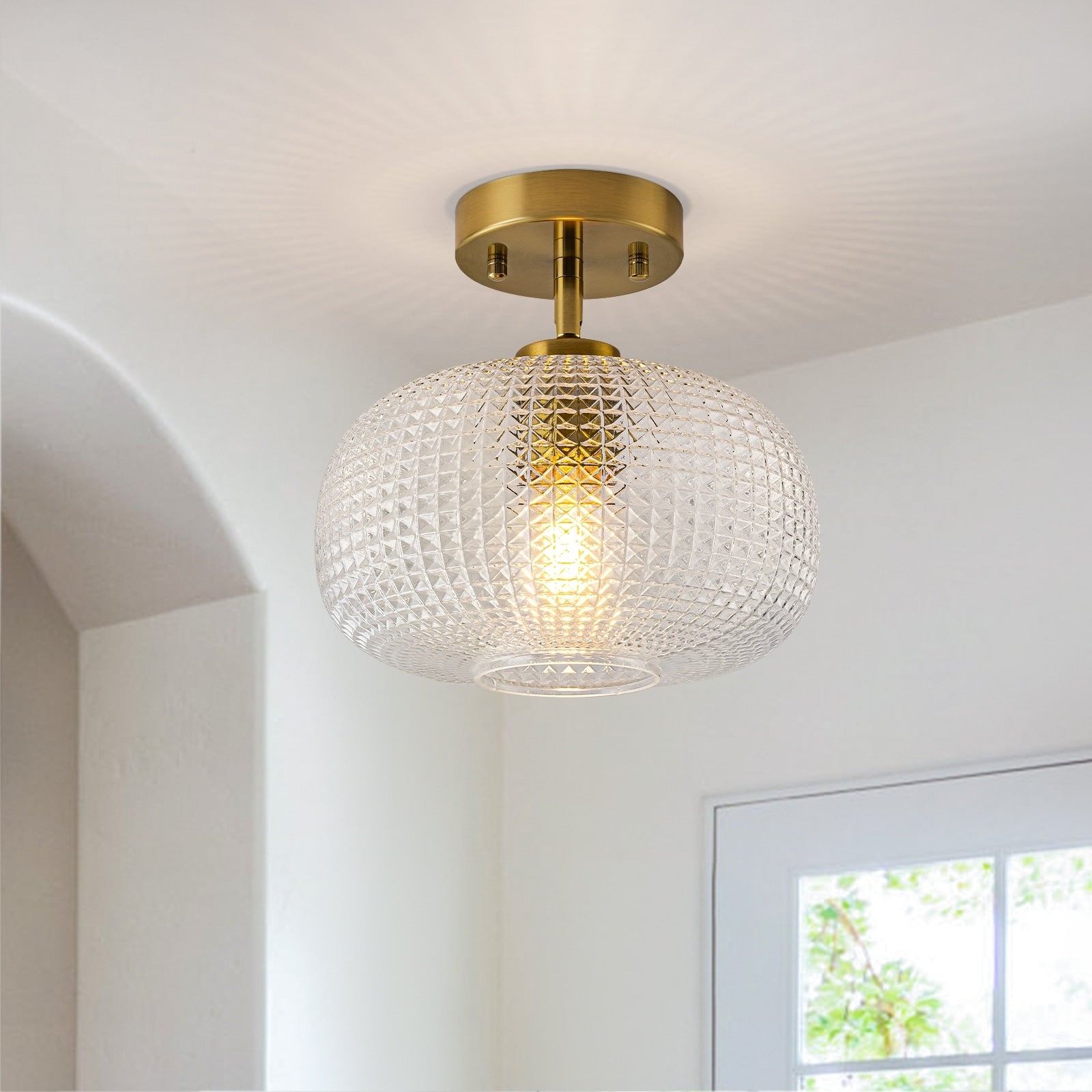 1 Light 9.84 Globe Semi Flush Mount With Prismatic Glass