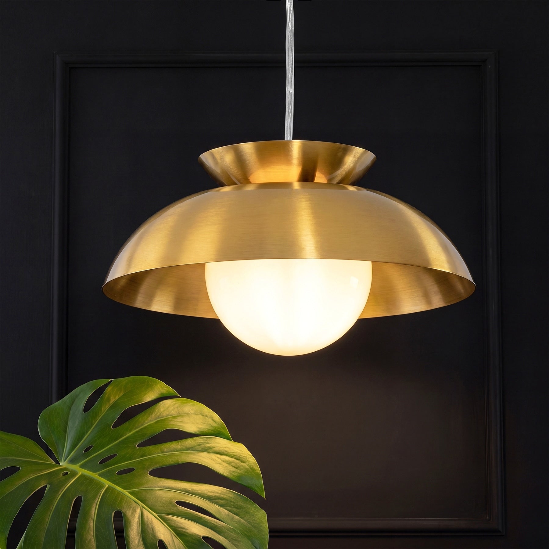 1 Light Antique Brass Finish Metal Modern Pendant Light Fixture With Opal Glass Shade For Dining Room Or Kitchen Island