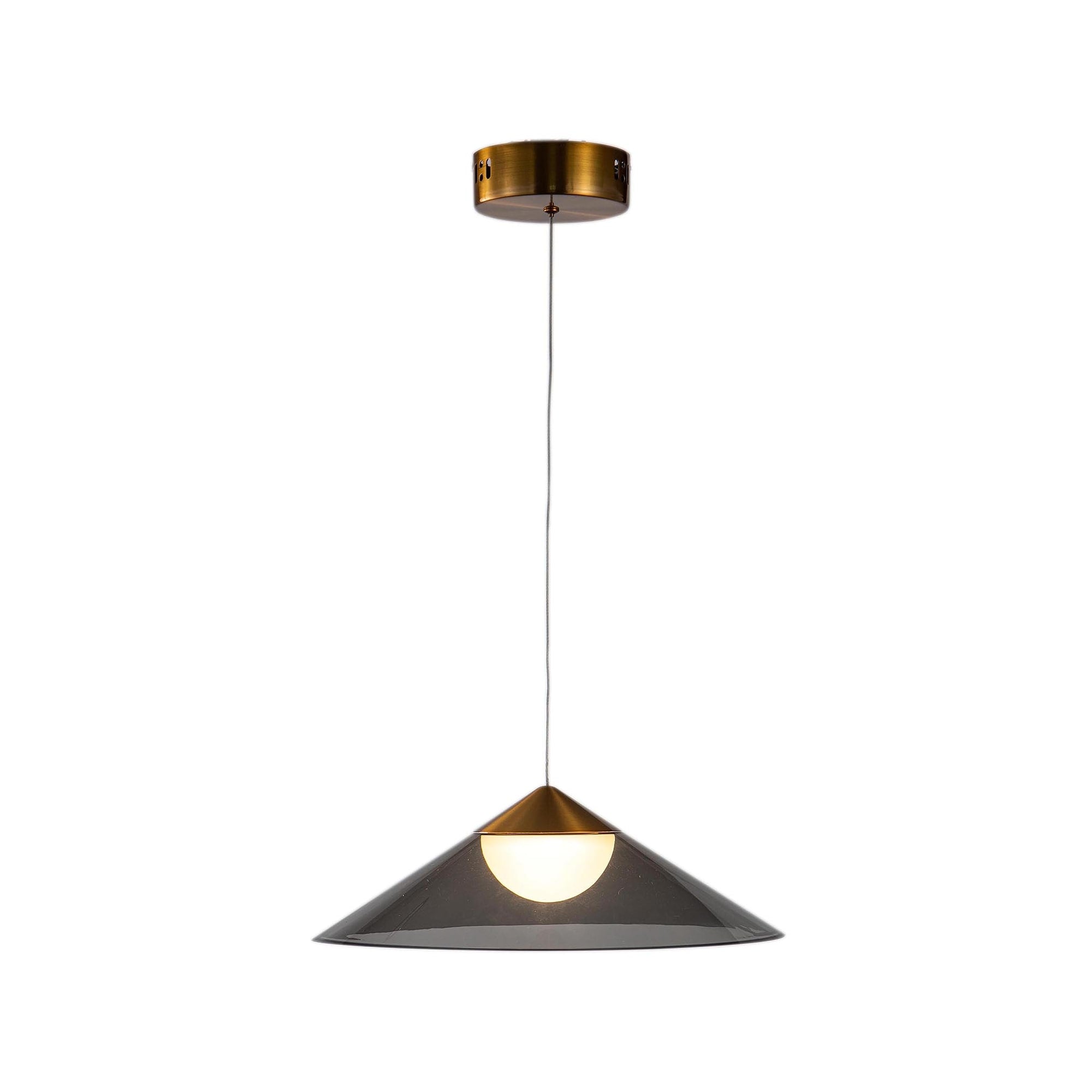 1 Light Antique Gold Single Pendant With A Smoke Acrylic Shade