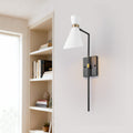 1 Light Black Indoor Wall Sconce With White Cone Metal Shade Modern