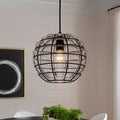1 Light Black Industrial Wire Cage Pendant Light With Glass Shade 9.84