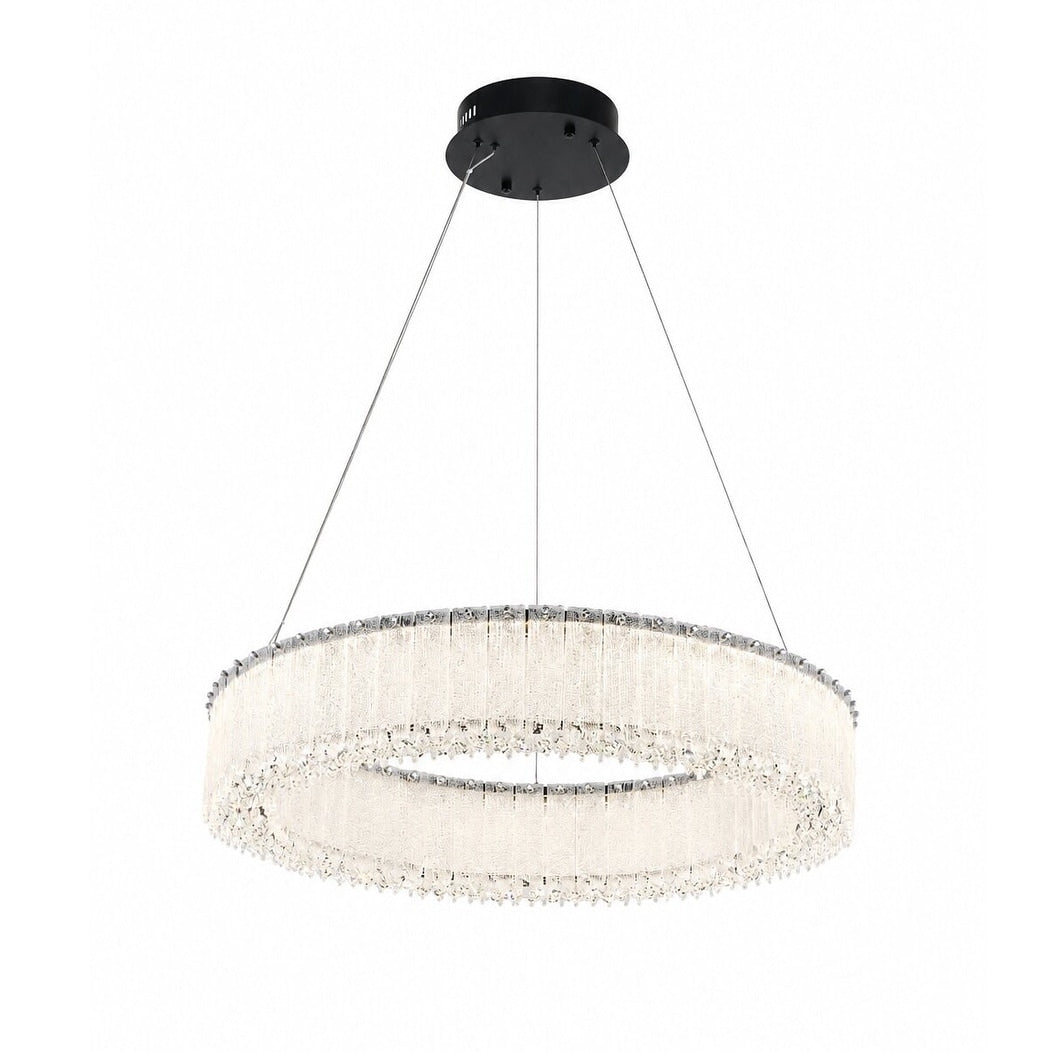 1 Light Black Led Chandelier With Clear Crystals