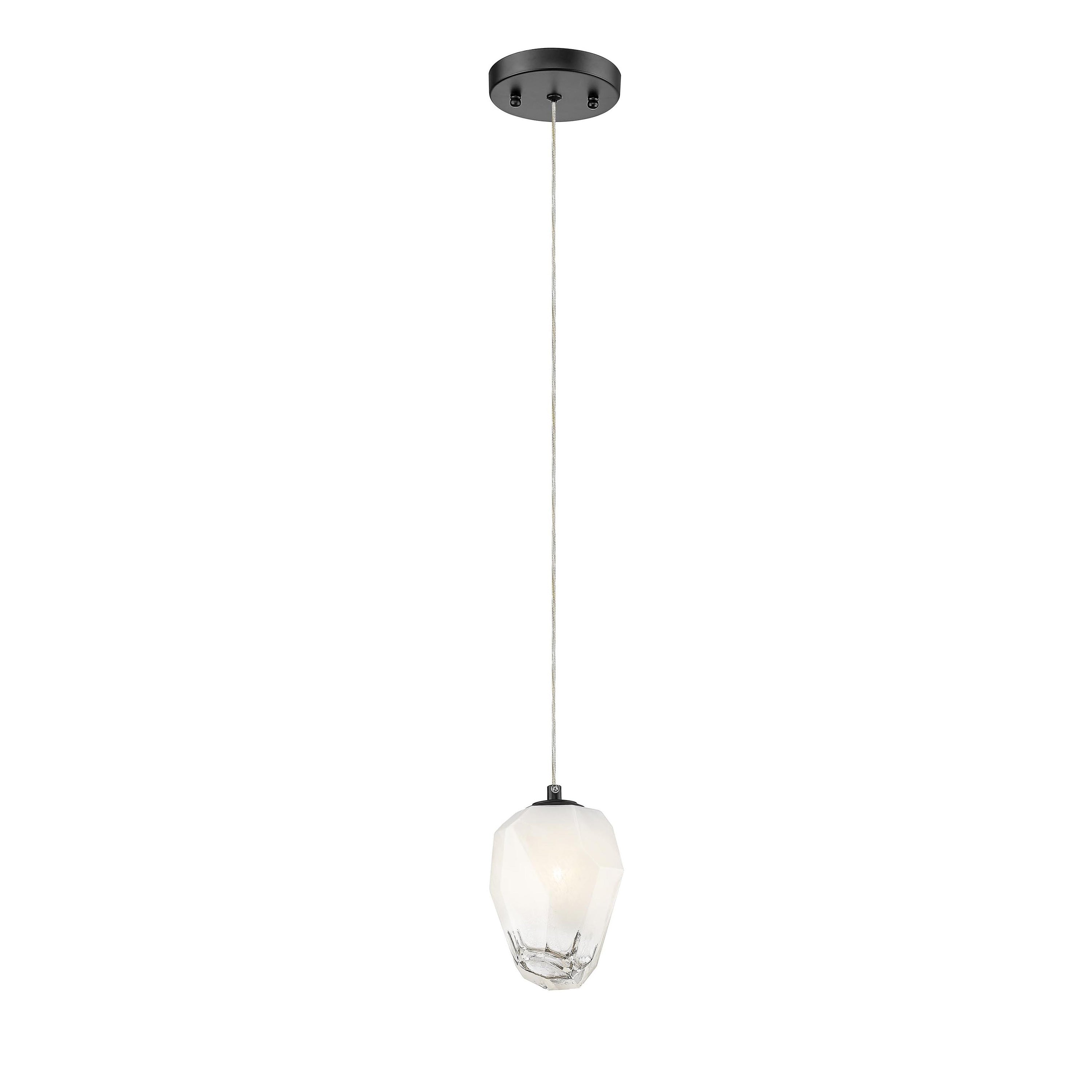 1 Light Black Pendant With A White Glass Shade