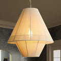 1 Light Boho Coastal Tiered Beige Cone Shaped Brushed Shade Chandelier With Brass Finish For Living Room Bedroom