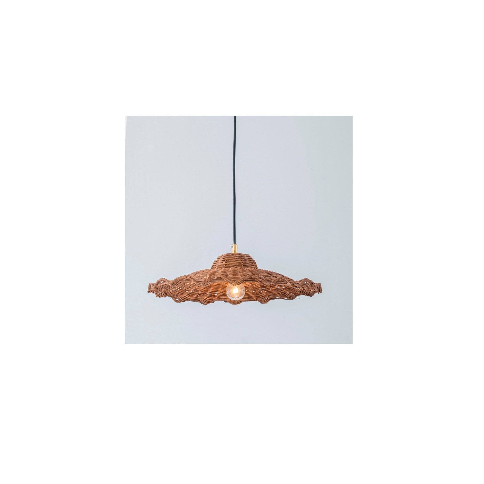 1 Light Boho Rattan Lotus Pendant For Dining Room Kitchen 15.7 In. W X 6.3 In. H
