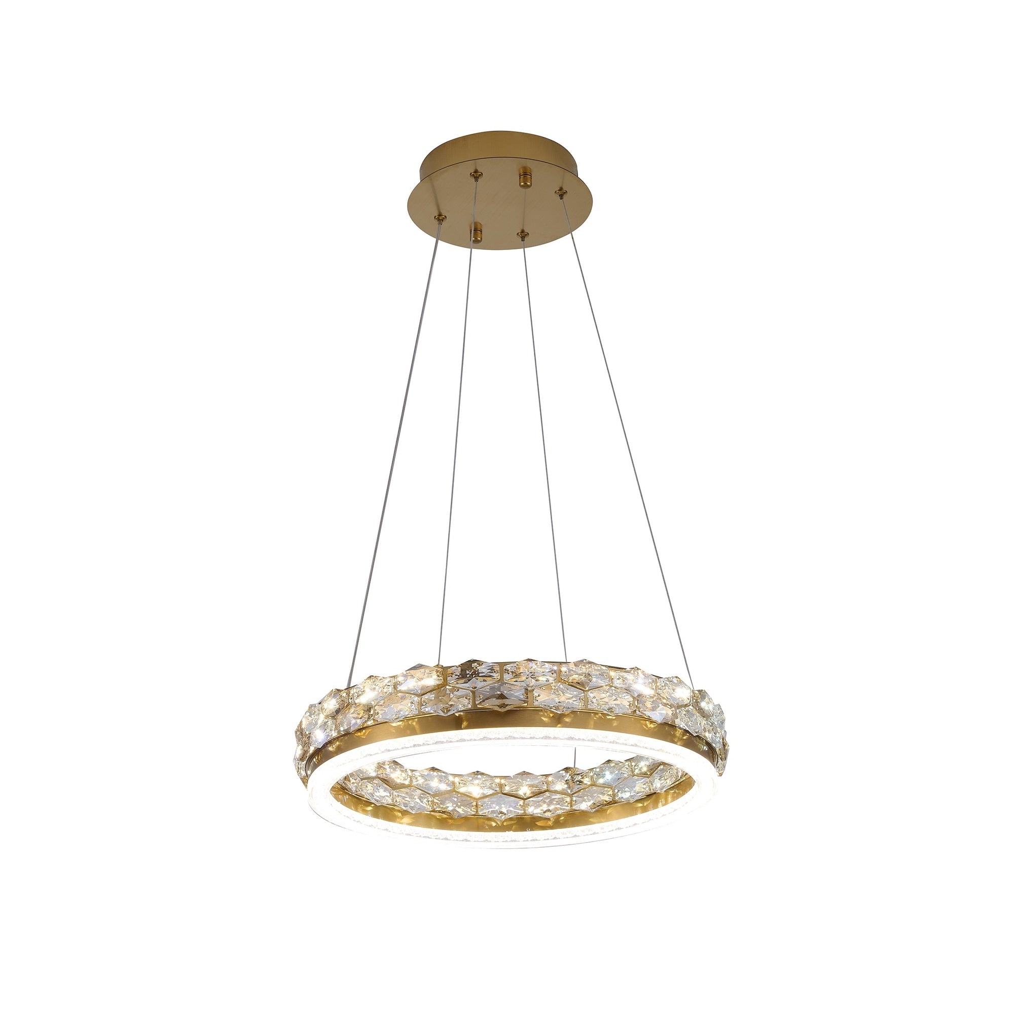 1 Light Brass Led Pendant With Crystal Accents