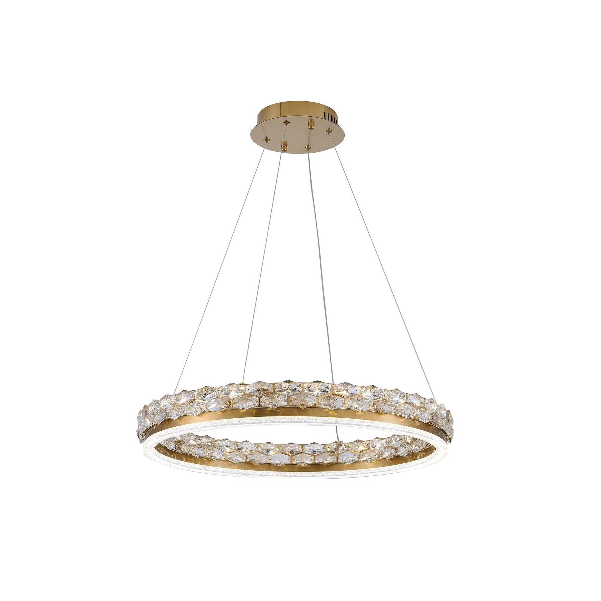 1 Light Brass Led Pendant With Crystal Accents