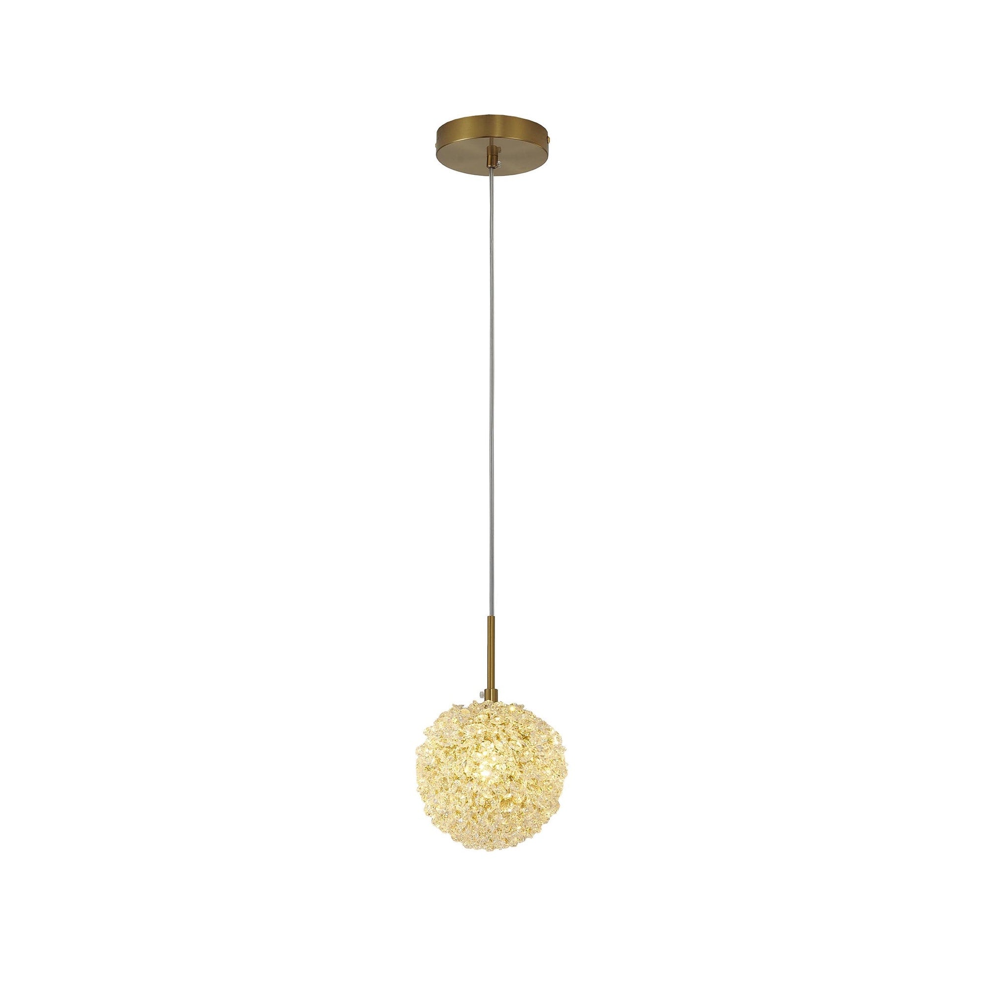 1 Light Brass Steel Single Pendant With Clear Crystal Beaded Ball