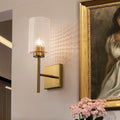 1 Light Brass Wall Sconce With Grid Glass Shades
