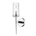 1 Light Chrome Iron Wall Sconce With A Clear Glass Shade