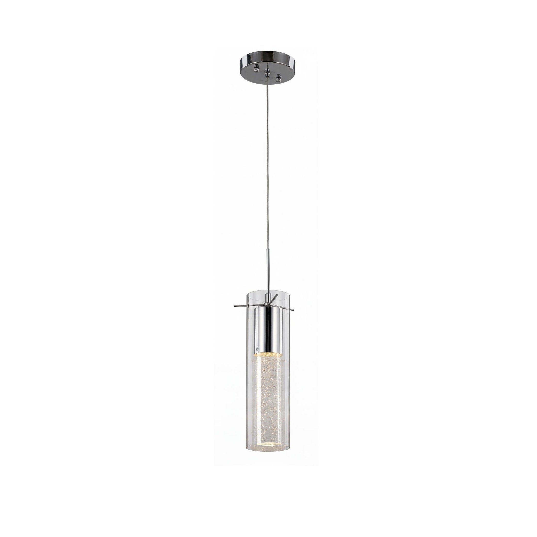 1 Light Chrome Pendant With A Glass Bubble Rod And Shade