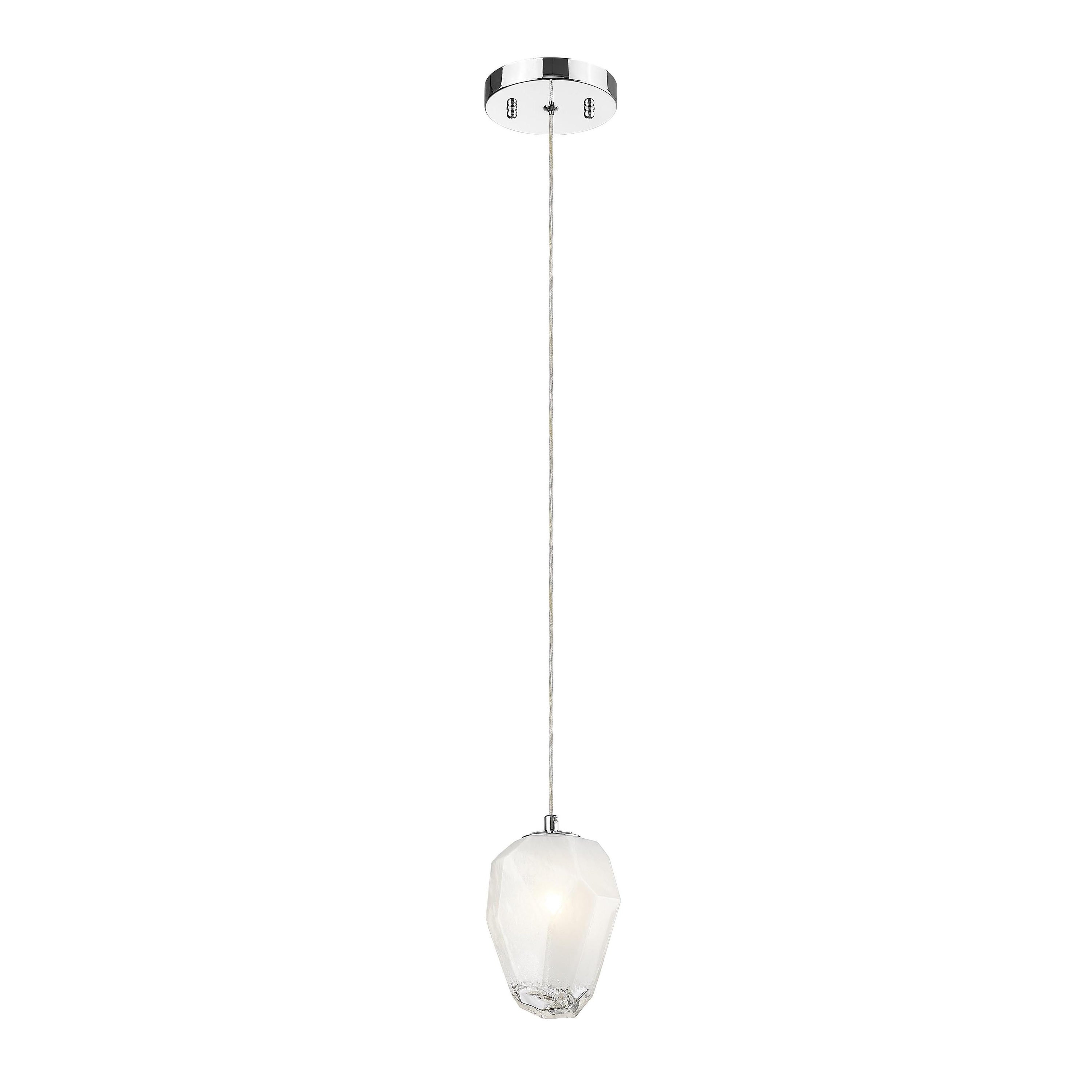 1 Light Chrome Pendant With A White Glass Shade