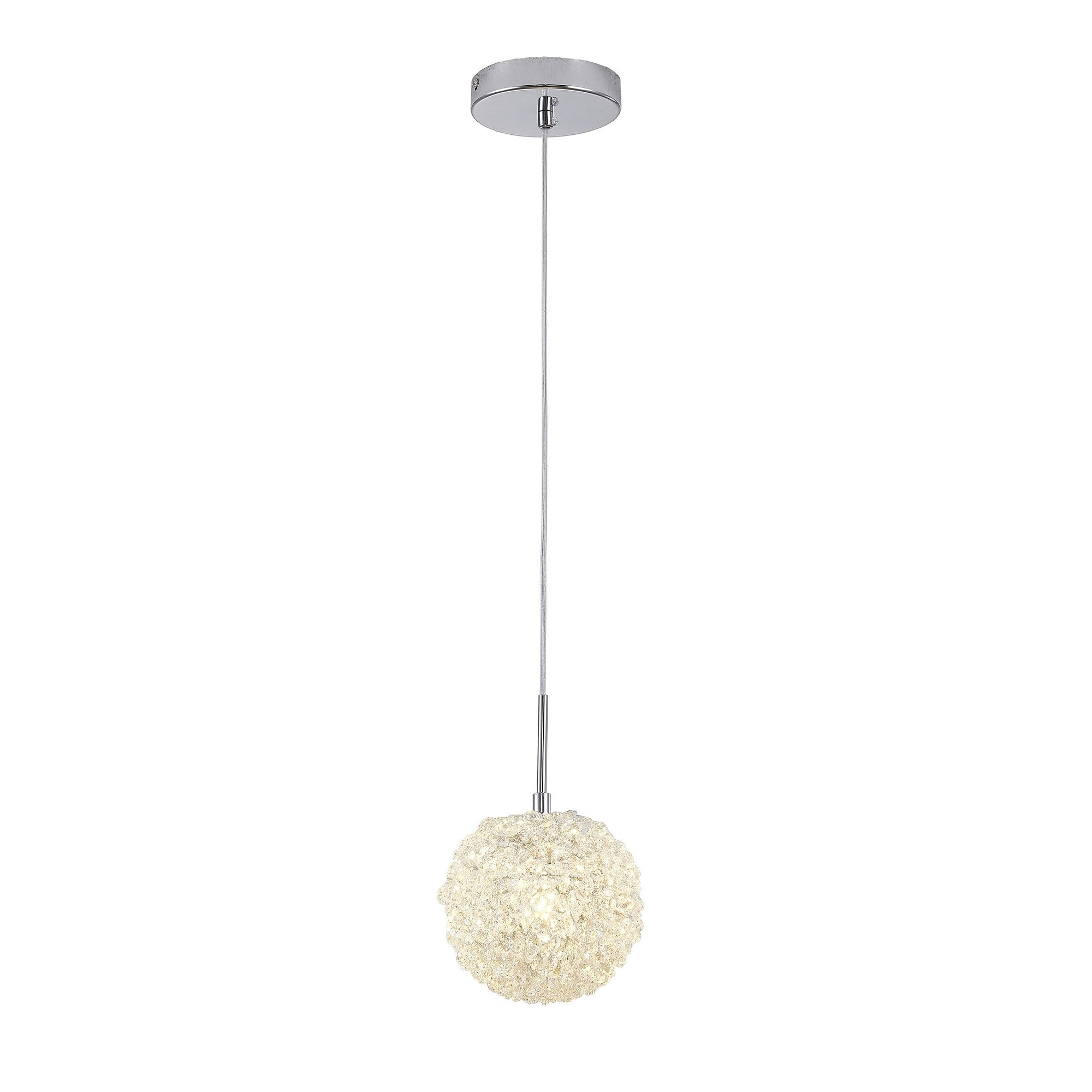 1 Light Chrome Steel Single Pendant With Clear Crystal Beaded Ball