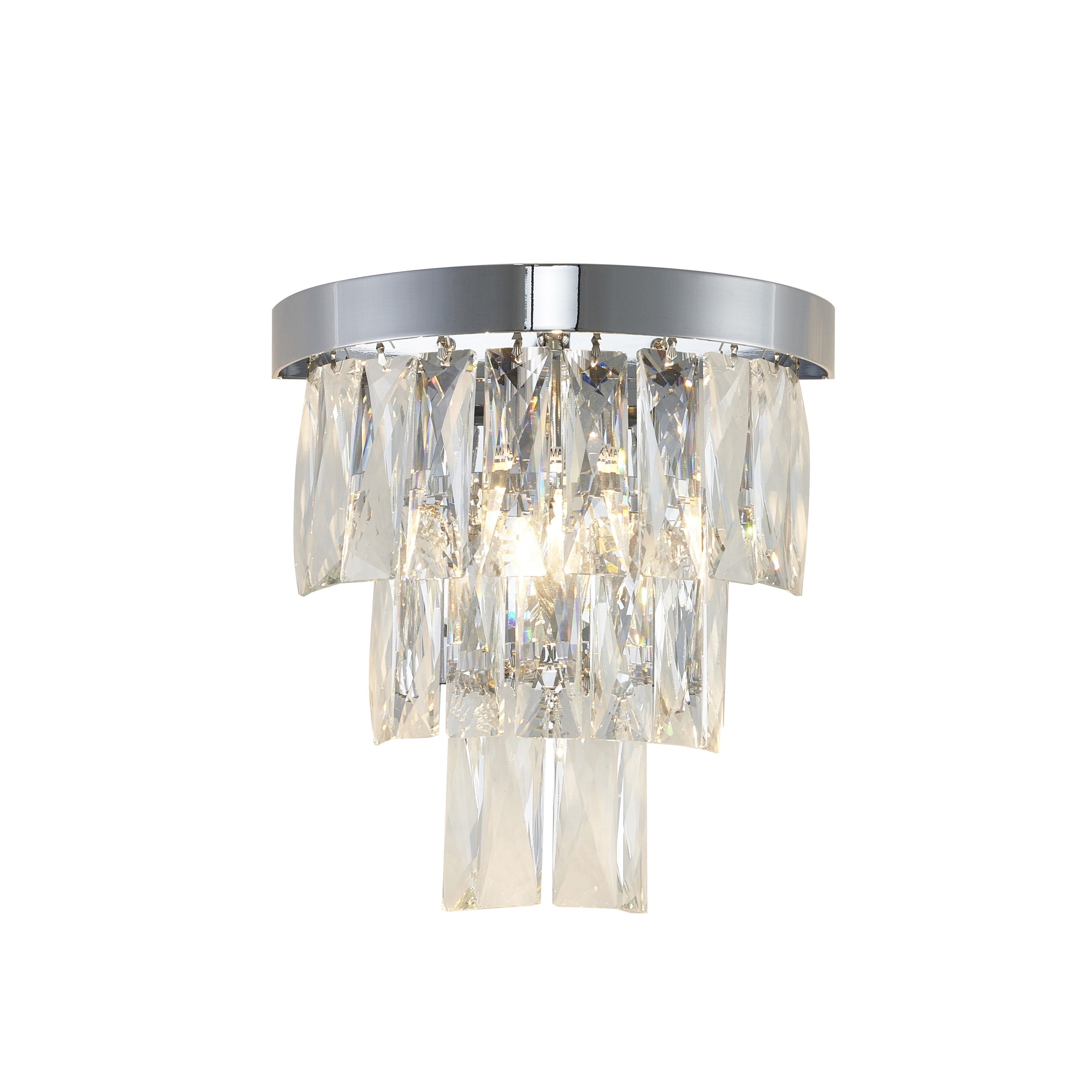 1 Light Chrome Wall Sconce With Clear Hanging Crystals