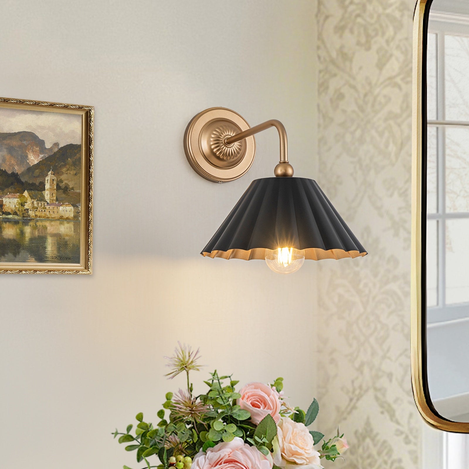 1 Light Classical Wall Sconce Matte Black Gold Transitional Indoor Wall Lamp 9.84