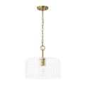 1 Light Clear Embossed Seeded Glass Drum Semi Flush Mount Pendant