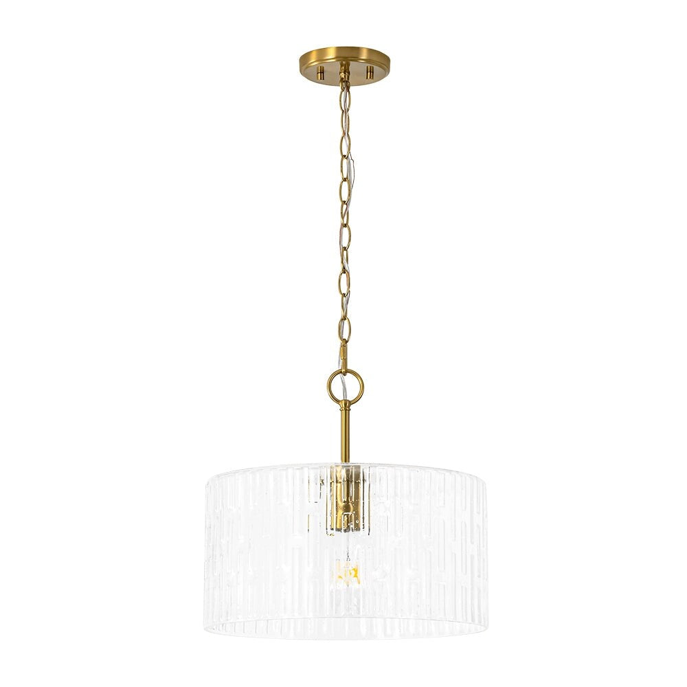 1 Light Clear Embossed Seeded Glass Drum Semi Flush Mount Pendant
