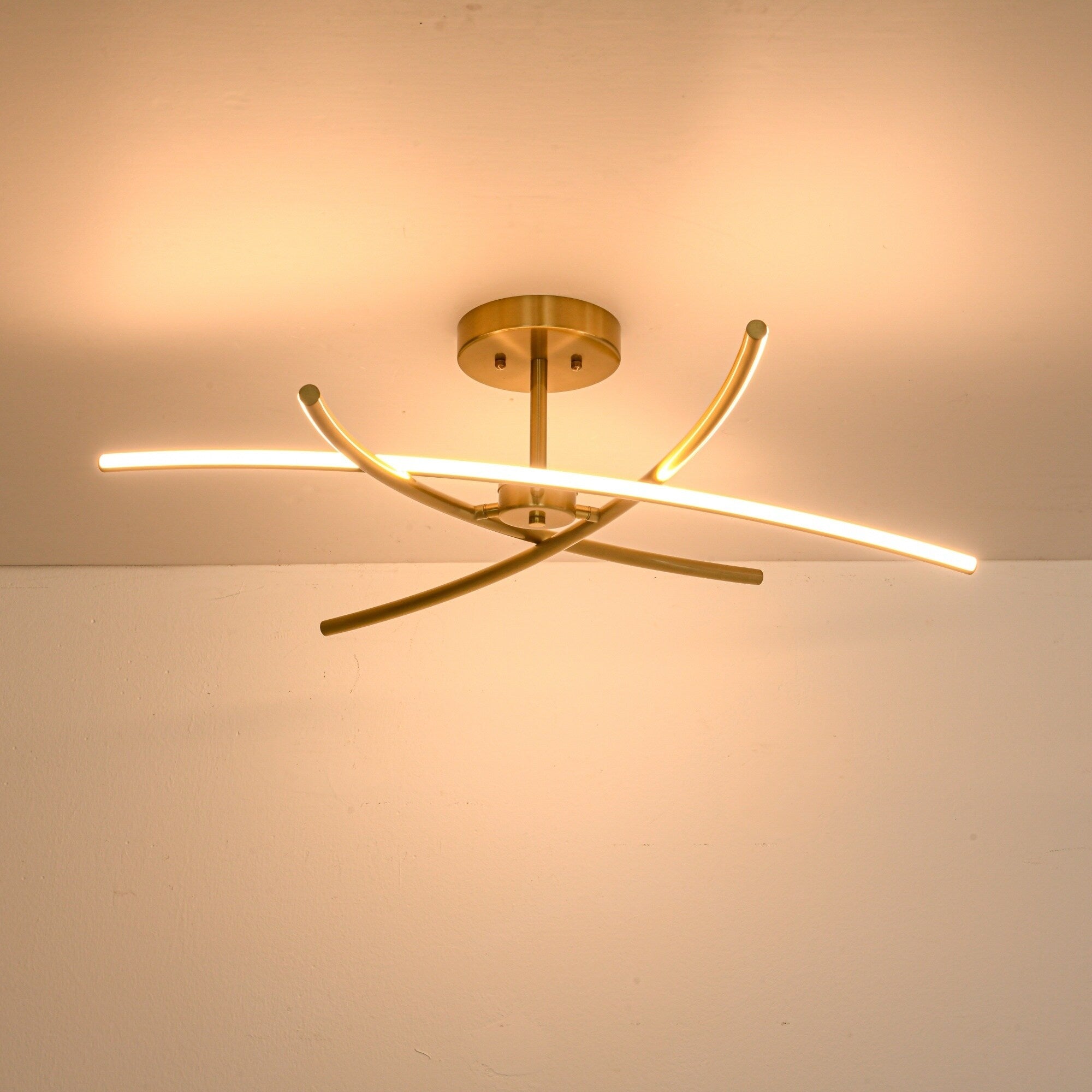 1 Light Cross Arc Tube Led Flush Mount Ceiling Light With Warm 3000K Light For Living Room