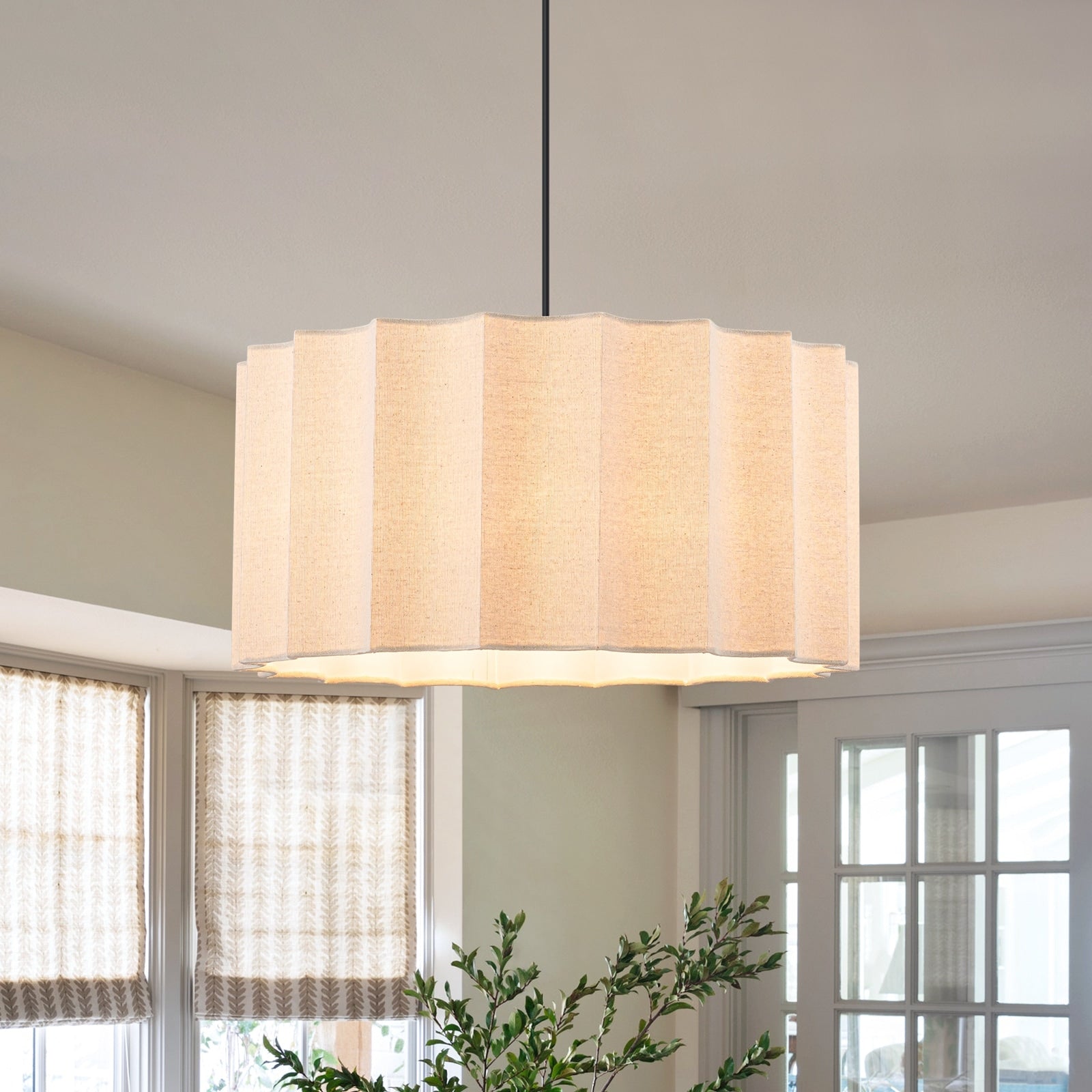 1 Light Fabric Drum Chandelier Pendant Light For Kitchen Island Linen