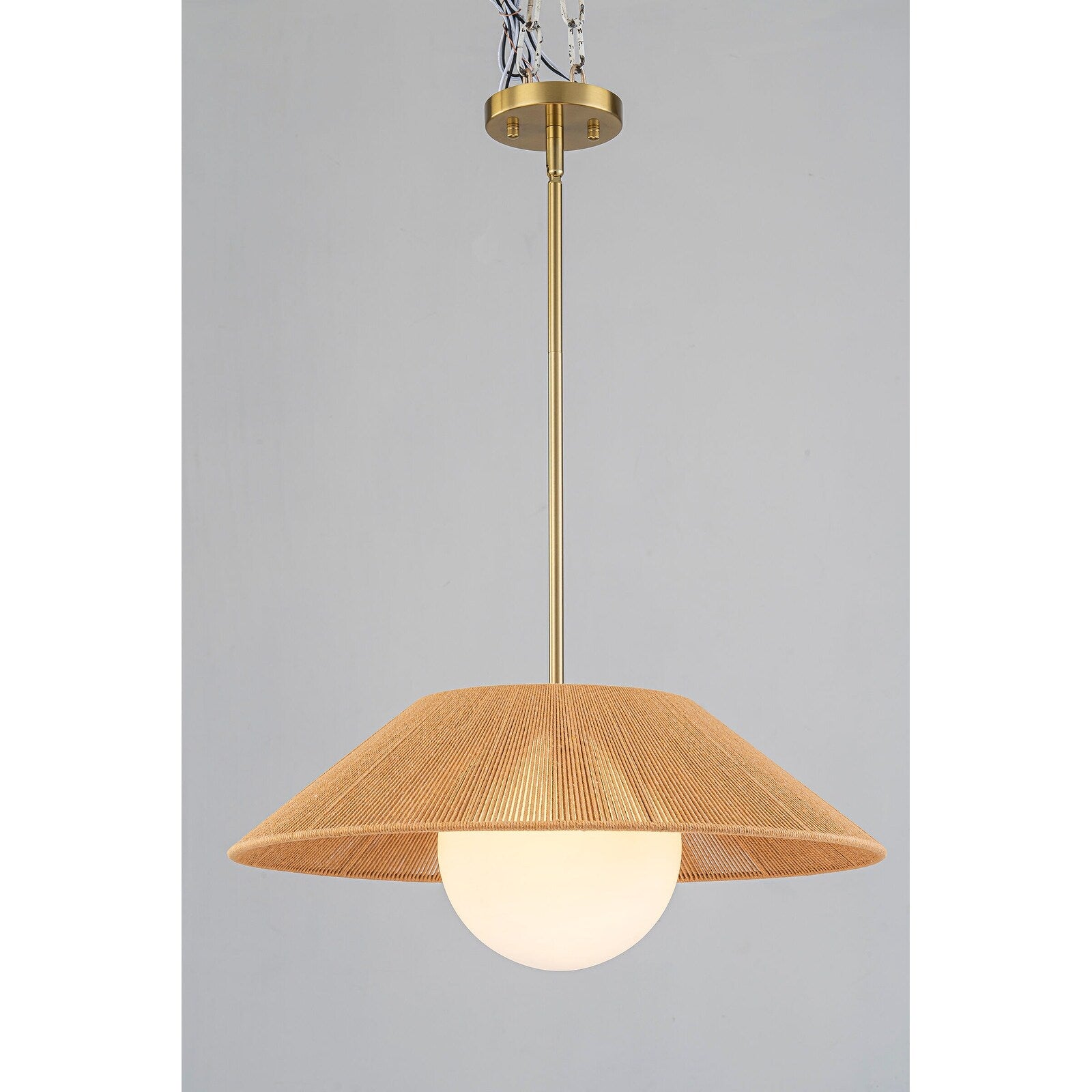 1 Light Farmhouse Globe Dome Pendant Light With Cotton Shade Brass