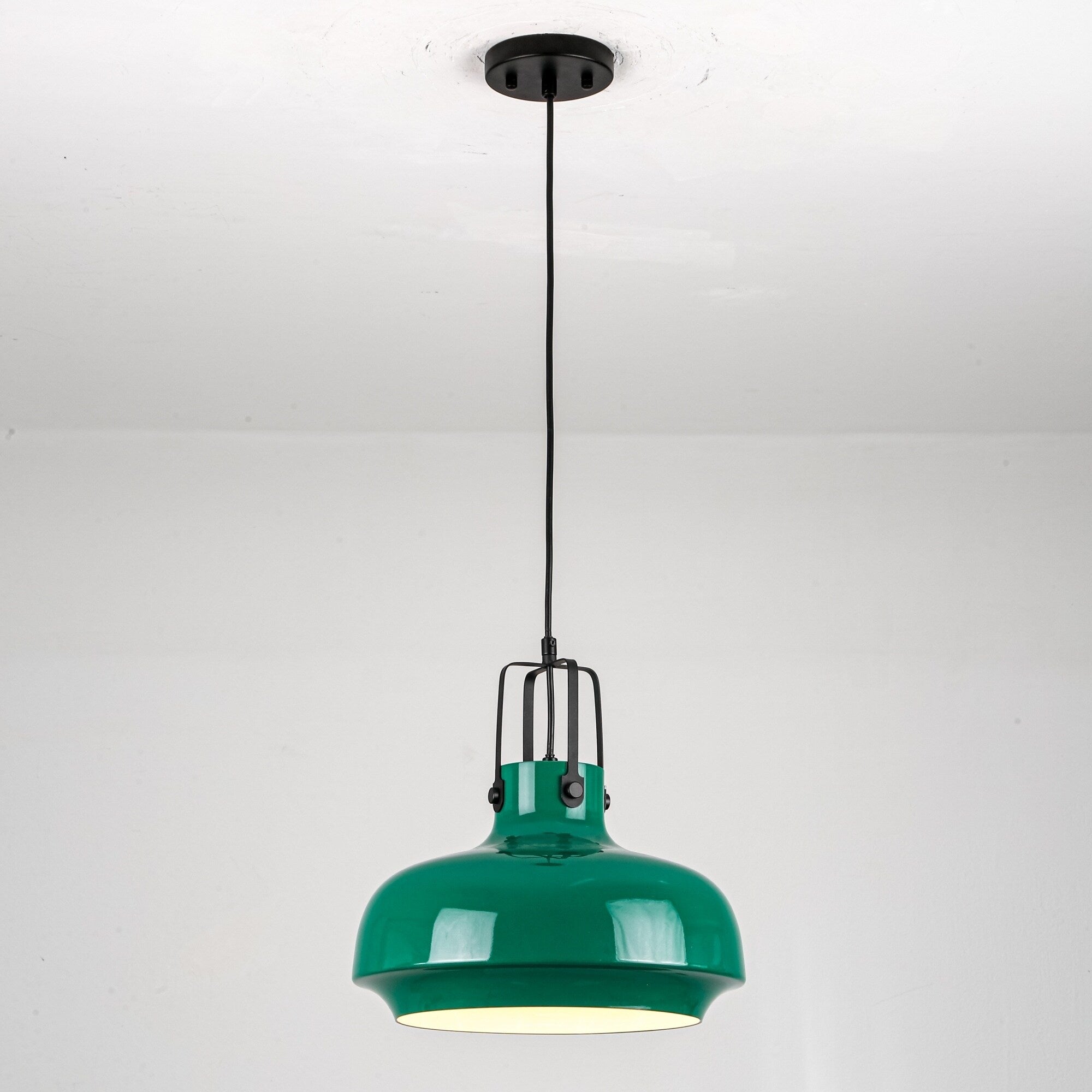 1 Light Farmhouse Industrial Green Dome Adjustable Pendant Hanging Light With Matte Black Hardware For Kitchen Island