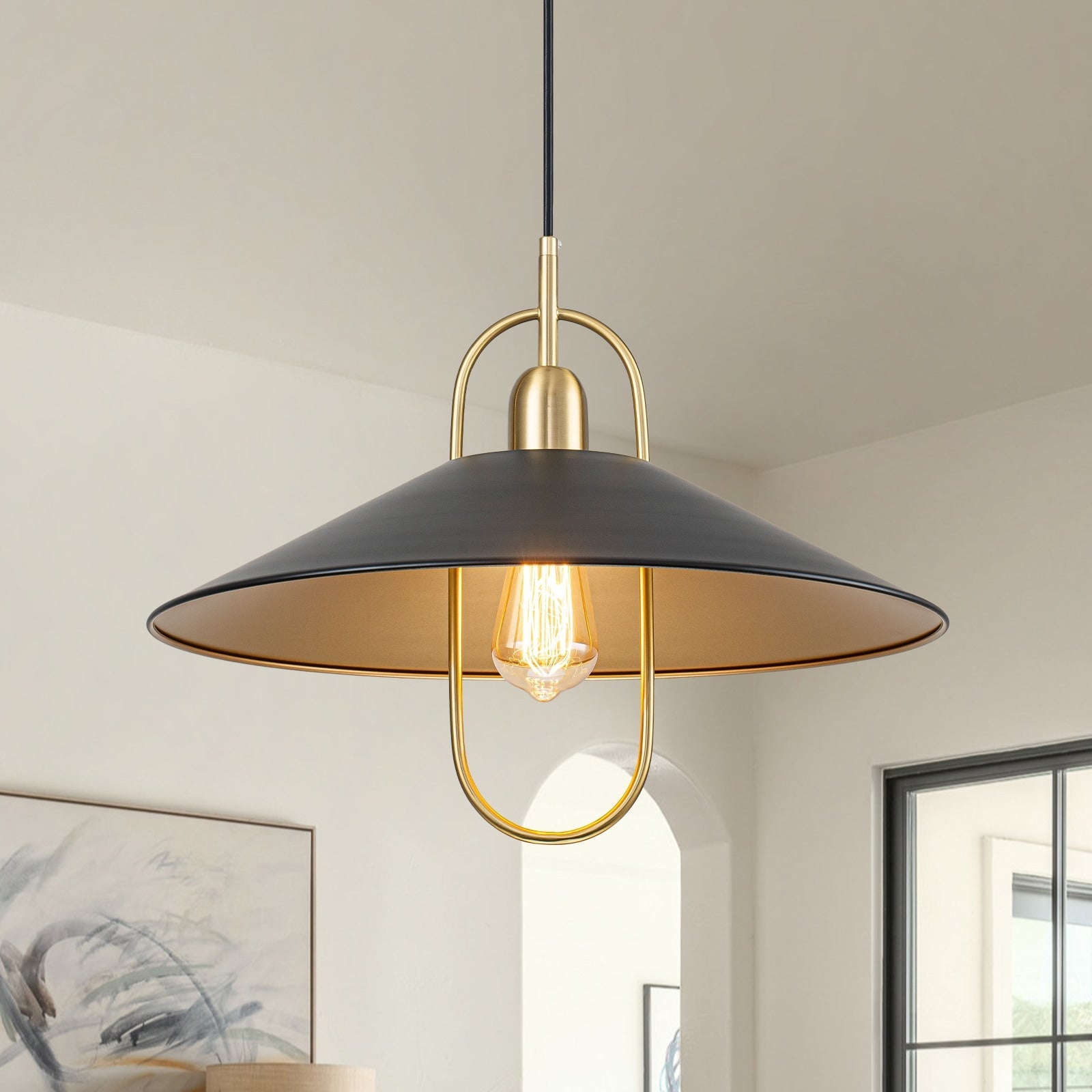 1 Light Farmhouse Rustic Black Kitchen Island Pendant Light 18.5 Inches