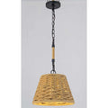 1 Light Farmhouse Straw Hat Hand Woven Chandelier With Natura Rope Shade Wood