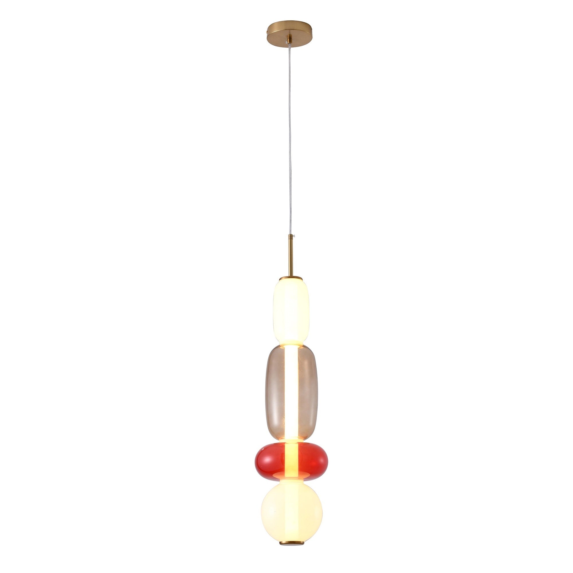1 Light Gold Led Single Pendant With A Multi Color Glass Shade