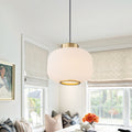 1 Light Gold Lantern Chandelier Drum Shape Hanging Kitchen Island Light