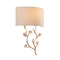 1 Light Gold Wall Sconce With Clear Glass Accents And A Fabric Shade