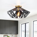 1 Light Industrial Geometric Black Metal Flush Mount Ceiling Light Dia.17.32 In