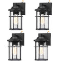 1 Light Matte Black Metal Outdoor Dusk To Dawn Light Seeded Glass Shade