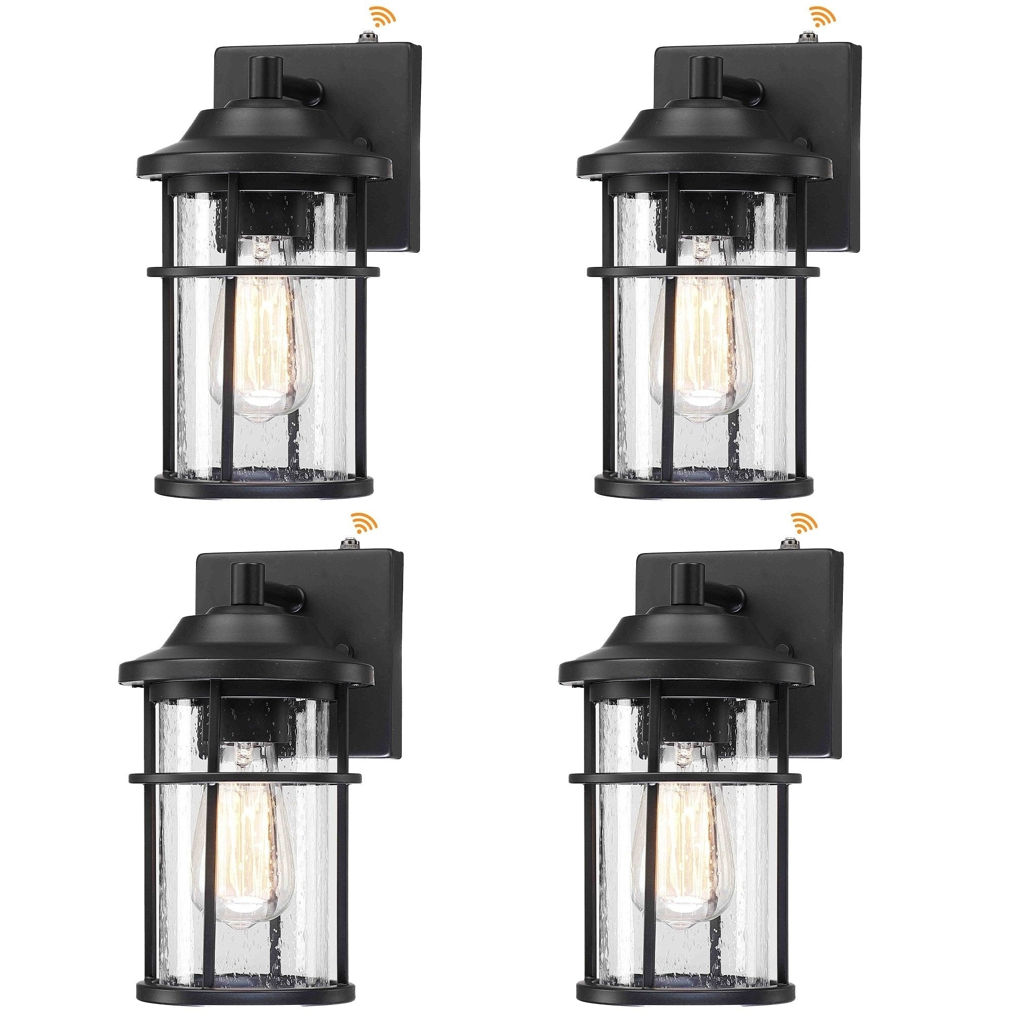 1 Light Matte Black Metal Outdoor Dusk To Dawn Light Seeded Glass Shade