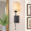 1 Light Matte Black Metal Wall Sconce Cone Shaped Beige Linen Shade