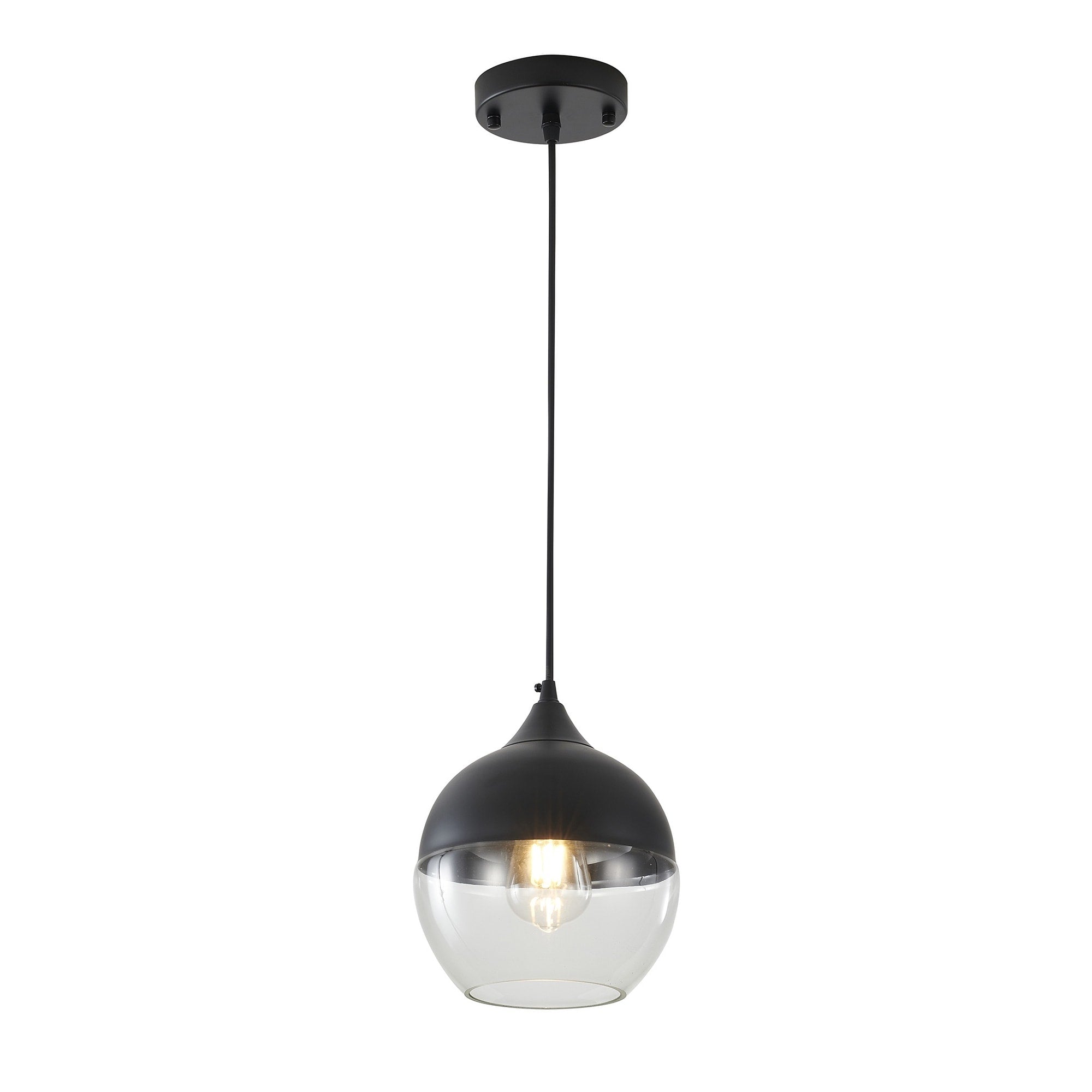 1 Light Matte Black Single Pendant With A Clear Glass Shade
