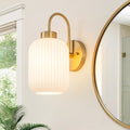 1 Light Mid Century Modern Gold Wall Sconce With Opal Glass Shade Brass