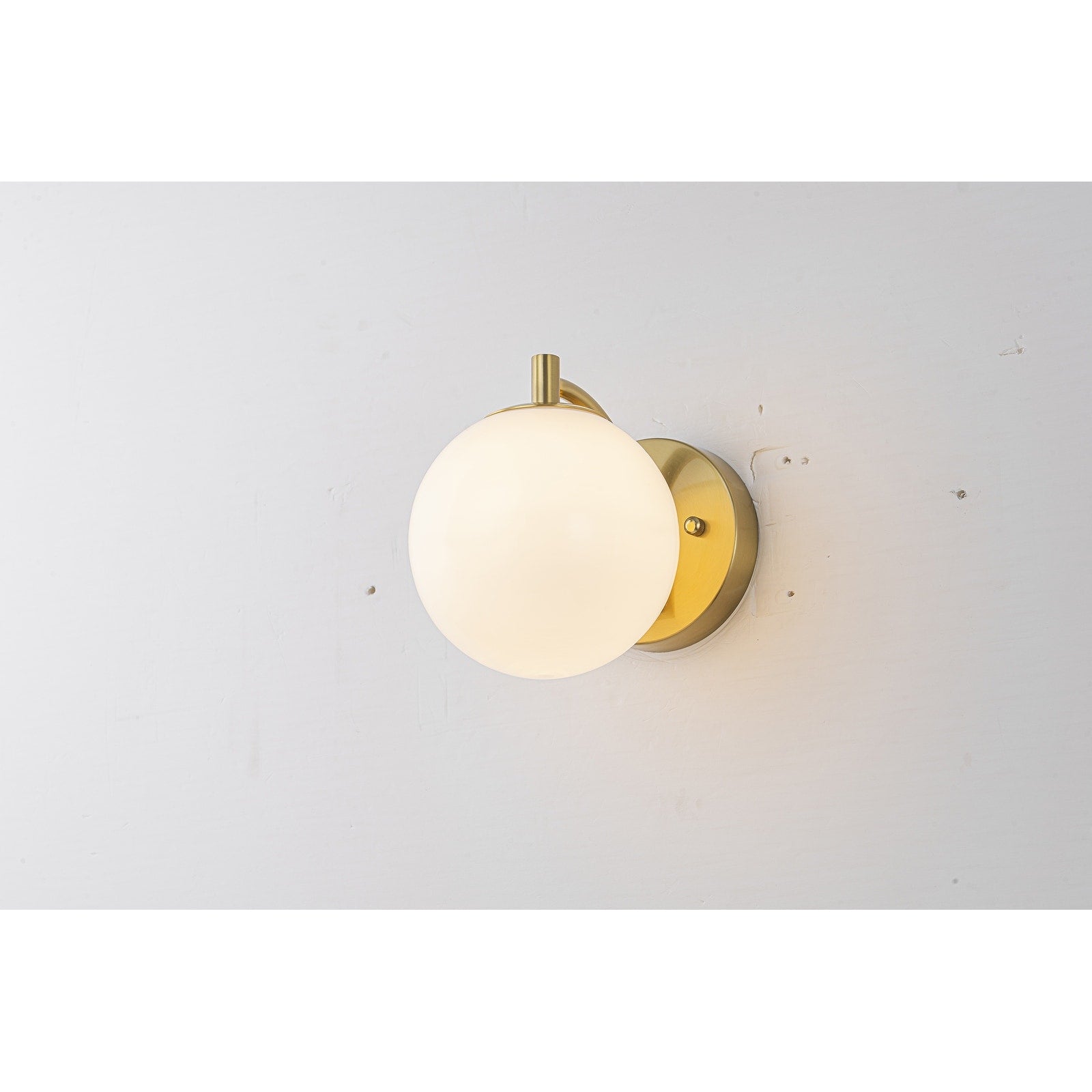 1 Light Mid Century Modern Gold Wall Sconce With Opal Glass Brass
