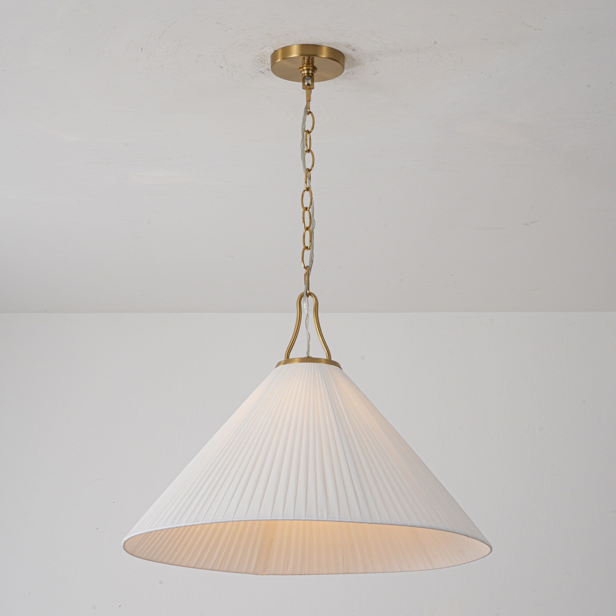 Rennnsan 1 Light Modern Brass Pleated Cone Pendant For Dining Room Kitchen 22 In. W X 16.5 In. H