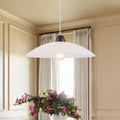 1 Light Modern Chrome Dome Pendant Light White Textured Glass Shade Dia.15.75 In