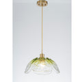 1 Light Modern Creative Hand Blown Gradient Green Petal Glass Adjustable Pendant Light For Kitchen Island Dining Room