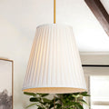 1 Light Modern Elegant Double Layered White Bell Cone Fabric Shade Pendant In Painted Gold
